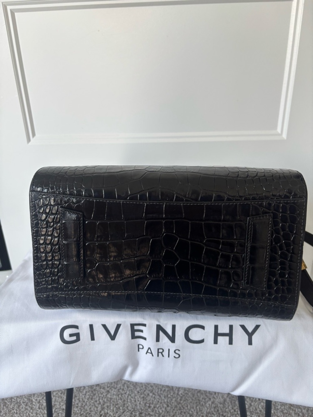 Givenchy Black Croc-Embossed Leather Satchel with Gold Hardware - Picture 4 of 5